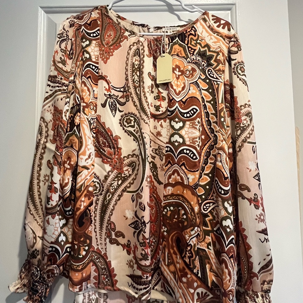 JODIFL Paisley Print Blouse - Brown and Cream